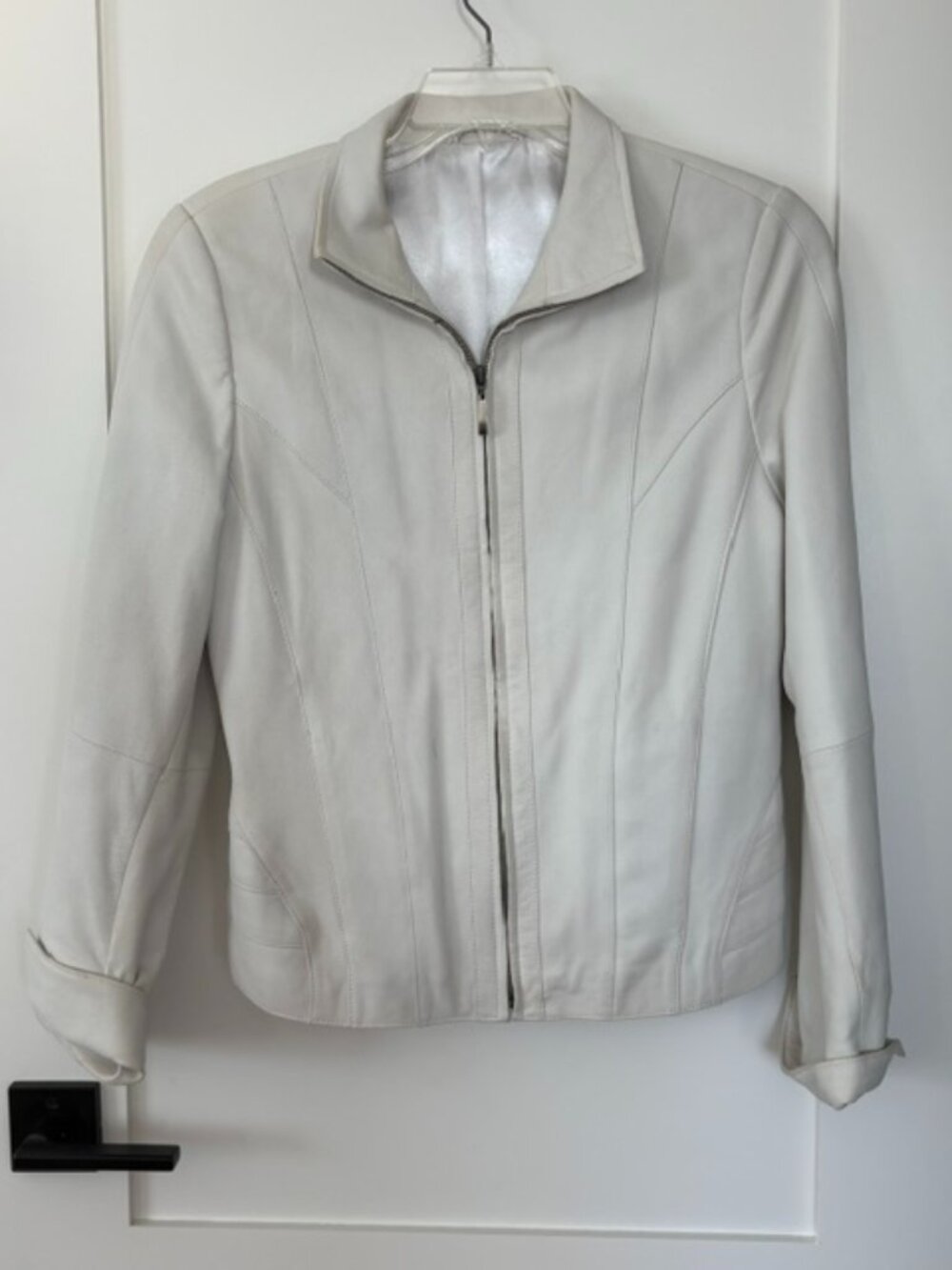 Zimmert Genuine Leather Ivory Fitted Zip Jacket EU 40